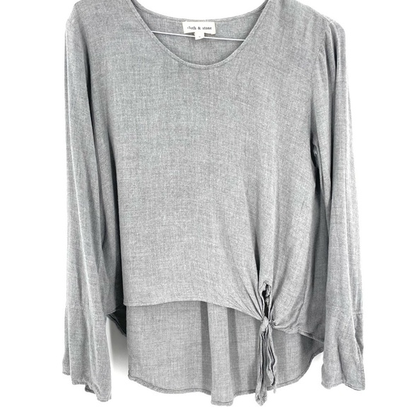Anthropologie Cloth & Stone Gray Side Tie Bell Sleeve High Low Tunic Top - Picture 2 of 5